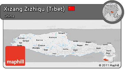 Gray Panoramic Map of Xizang Zizhiqu (Tibet), single color outside