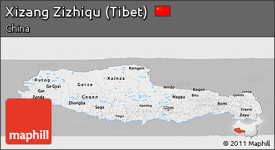 Gray Panoramic Map of Xizang Zizhiqu (Tibet), single color outside