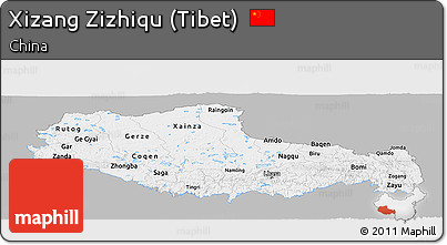 Gray Panoramic Map of Xizang Zizhiqu (Tibet), single color outside