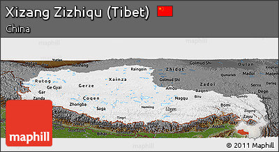 Physical Panoramic Map of Xizang Zizhiqu (Tibet), darken