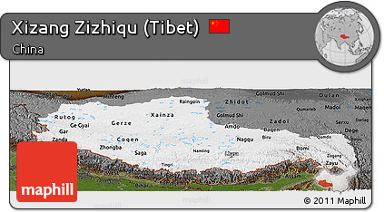 Physical Panoramic Map of Xizang Zizhiqu (Tibet), darken