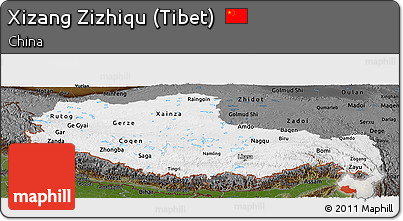 Physical Panoramic Map of Xizang Zizhiqu (Tibet), darken