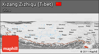 Physical Panoramic Map of Xizang Zizhiqu (Tibet), desaturated