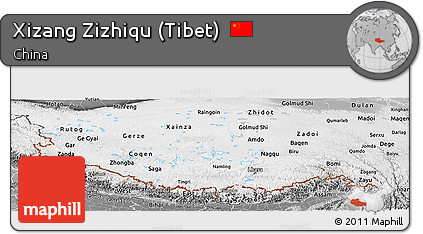 Physical Panoramic Map of Xizang Zizhiqu (Tibet), desaturated