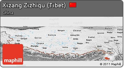Physical Panoramic Map of Xizang Zizhiqu (Tibet), desaturated
