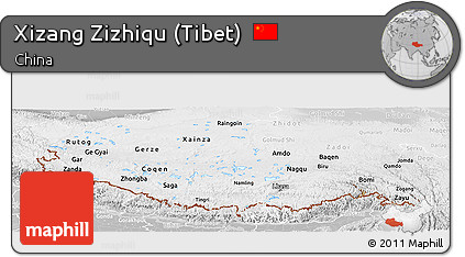 Physical Panoramic Map of Xizang Zizhiqu (Tibet), lighten, desaturated