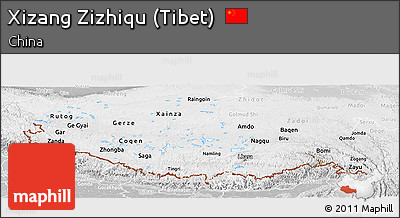 Physical Panoramic Map of Xizang Zizhiqu (Tibet), lighten, desaturated