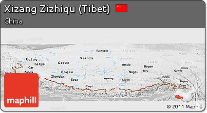 Physical Panoramic Map of Xizang Zizhiqu (Tibet), lighten, desaturated