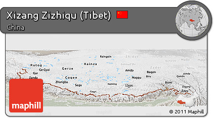 Physical Panoramic Map of Xizang Zizhiqu (Tibet), lighten, semi-desaturated