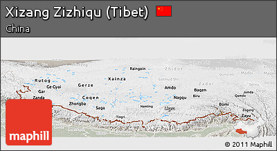 Physical Panoramic Map of Xizang Zizhiqu (Tibet), lighten, semi-desaturated
