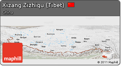 Physical Panoramic Map of Xizang Zizhiqu (Tibet), lighten, semi-desaturated