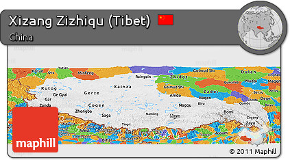 Physical Panoramic Map of Xizang Zizhiqu (Tibet), political outside