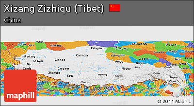 Physical Panoramic Map of Xizang Zizhiqu (Tibet), political outside