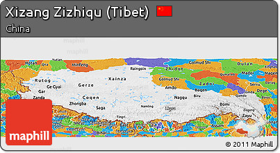 Physical Panoramic Map of Xizang Zizhiqu (Tibet), political outside