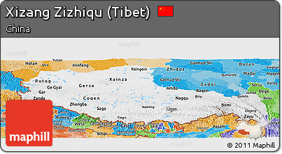 Physical Panoramic Map of Xizang Zizhiqu (Tibet), political shades outside