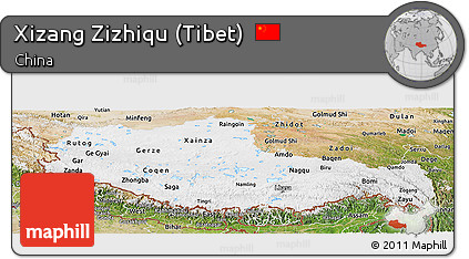 Physical Panoramic Map of Xizang Zizhiqu (Tibet), satellite outside