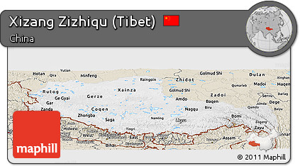 Physical Panoramic Map of Xizang Zizhiqu (Tibet), shaded relief outside