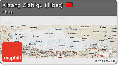 Physical Panoramic Map of Xizang Zizhiqu (Tibet), shaded relief outside