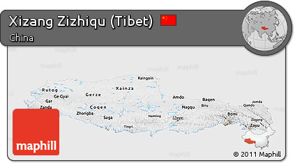Physical Panoramic Map of Xizang Zizhiqu (Tibet), single color outside