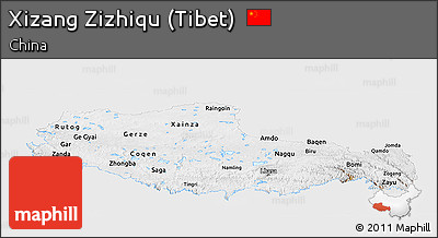 Physical Panoramic Map of Xizang Zizhiqu (Tibet), single color outside