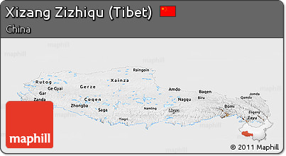 Physical Panoramic Map of Xizang Zizhiqu (Tibet), single color outside