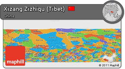 Political Panoramic Map of Xizang Zizhiqu (Tibet)
