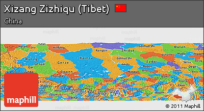Political Panoramic Map of Xizang Zizhiqu (Tibet)