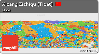 Political Panoramic Map of Xizang Zizhiqu (Tibet)