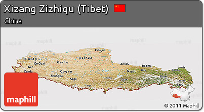 Satellite Panoramic Map of Xizang Zizhiqu (Tibet), cropped outside