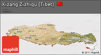 Satellite Panoramic Map of Xizang Zizhiqu (Tibet), cropped outside