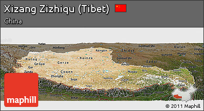 Satellite Panoramic Map of Xizang Zizhiqu (Tibet), darken
