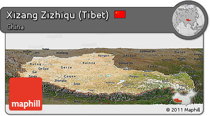 Satellite Panoramic Map of Xizang Zizhiqu (Tibet), darken