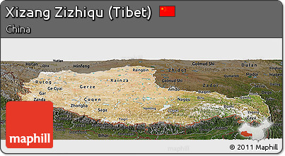 Satellite Panoramic Map of Xizang Zizhiqu (Tibet), darken