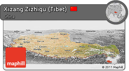 Satellite Panoramic Map of Xizang Zizhiqu (Tibet), desaturated