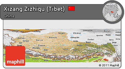 Satellite Panoramic Map of Xizang Zizhiqu (Tibet), physical outside