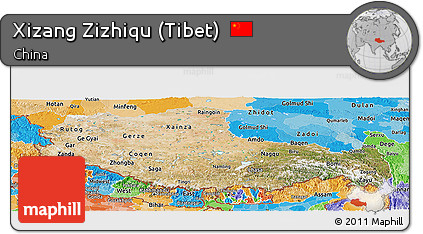 Satellite Panoramic Map of Xizang Zizhiqu (Tibet), political shades outside
