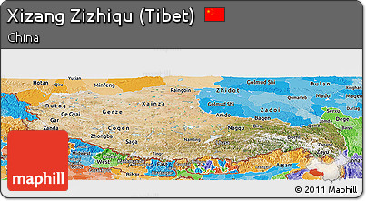 Satellite Panoramic Map of Xizang Zizhiqu (Tibet), political shades outside