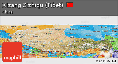 Satellite Panoramic Map of Xizang Zizhiqu (Tibet), political shades outside