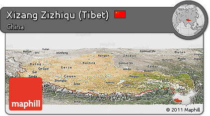 Satellite Panoramic Map of Xizang Zizhiqu (Tibet), semi-desaturated