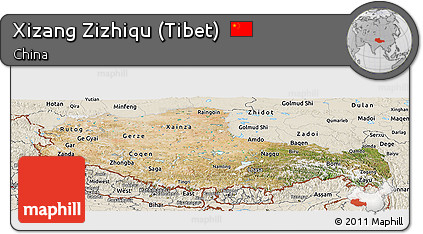 Satellite Panoramic Map of Xizang Zizhiqu (Tibet), shaded relief outside