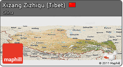 Satellite Panoramic Map of Xizang Zizhiqu (Tibet), shaded relief outside