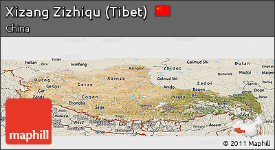 Satellite Panoramic Map of Xizang Zizhiqu (Tibet), shaded relief outside