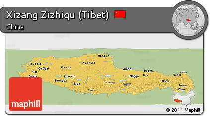 Savanna Style Panoramic Map of Xizang Zizhiqu (Tibet), single color outside
