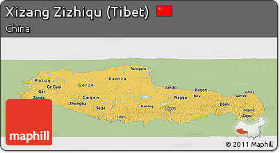 Savanna Style Panoramic Map of Xizang Zizhiqu (Tibet), single color outside