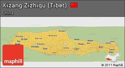 Savanna Style Panoramic Map of Xizang Zizhiqu (Tibet), single color outside