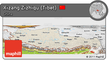 Shaded Relief Panoramic Map of Xizang Zizhiqu (Tibet), physical outside