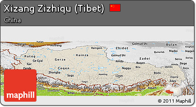 Shaded Relief Panoramic Map of Xizang Zizhiqu (Tibet), physical outside