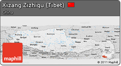 Silver Style Panoramic Map of Xizang Zizhiqu (Tibet)