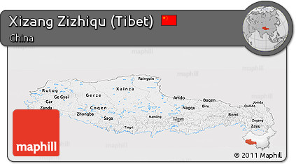 Silver Style Panoramic Map of Xizang Zizhiqu (Tibet), single color outside