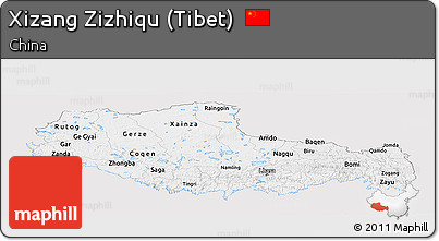 Silver Style Panoramic Map of Xizang Zizhiqu (Tibet), single color outside